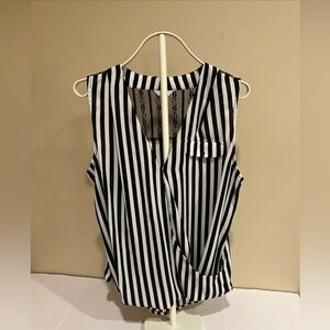 Y2K Candie's Black & White Striped Sleeveless V-Neck Wrap Pullover Blouse Size L